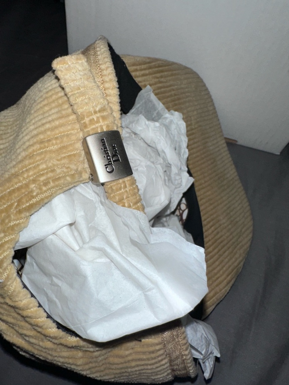 Dior Beige Corduroy Hat with Signature Monogram Lining - Picture 3 of 4